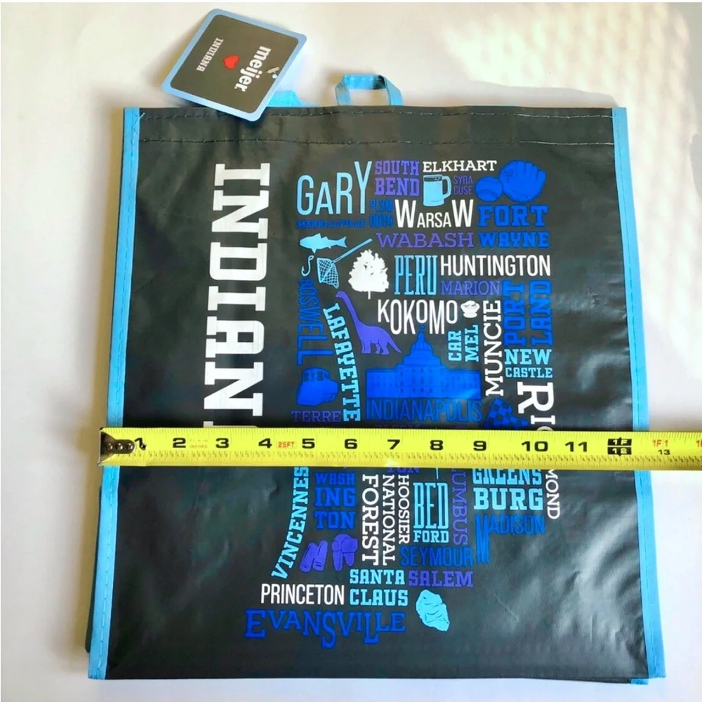 🌶️$5🌶️ NEW Reusable Grocery Bag INDIANA Cities Meijer 13 3/4” x 12 5/8” x 7 3/4”